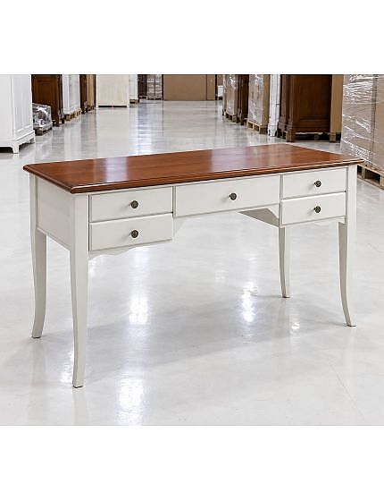 SCRIVANIA SHABBY CHIC 5 CASSETTI LEGNO BIANCO CONSUMATO 135X65X81 (3100)