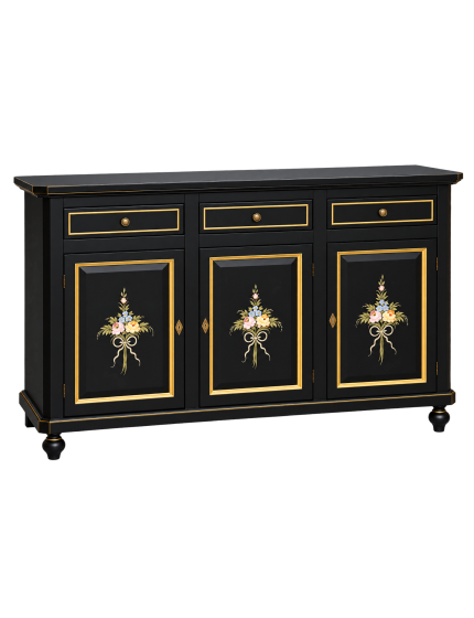 Madia Credenza 3 Ante Legno shabby nero Decorata Filo oro 158x45x98