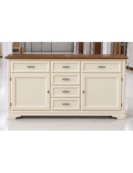 Madia credenza legno shabby chic 2 porte panna e noce 200x51x105
