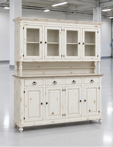 Cristalliera 4 porte legno shabby bianco consumato 196X43X208