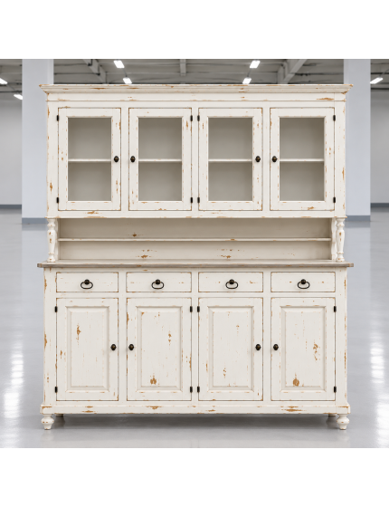 Cristalliera 4 porte legno shabby bianco consumato 196X43X208