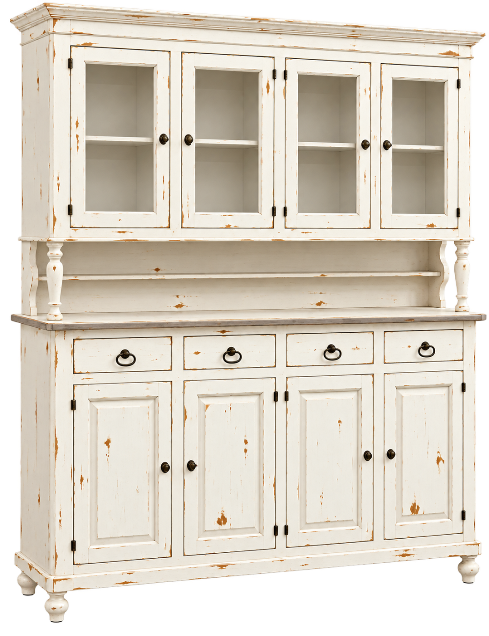 Cristalliera 4 porte legno shabby bianco consumato 196X43X208