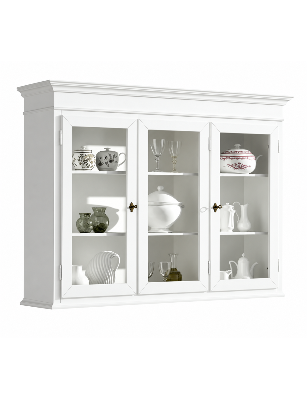 Alzata cristalliera 3 ante legno bianco 155x42x119