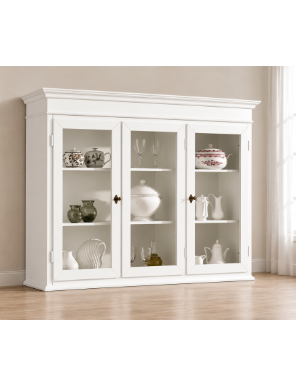 Alzata cristalliera 3 ante legno bianco 155x42x119