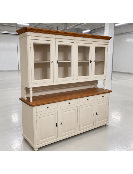 Cristalliera 4 porte legno shabby bianco anticato noce 196X43X208