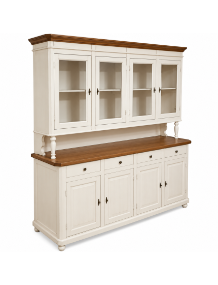 Cristalliera 4 porte legno shabby bianco anticato noce 196X43X208
