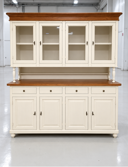 Cristalliera 4 porte legno shabby bianco anticato noce 196X43X208