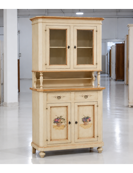 cristalliera classica 2 porte legno avorio e ocra 112x49x206 (1306+1307)