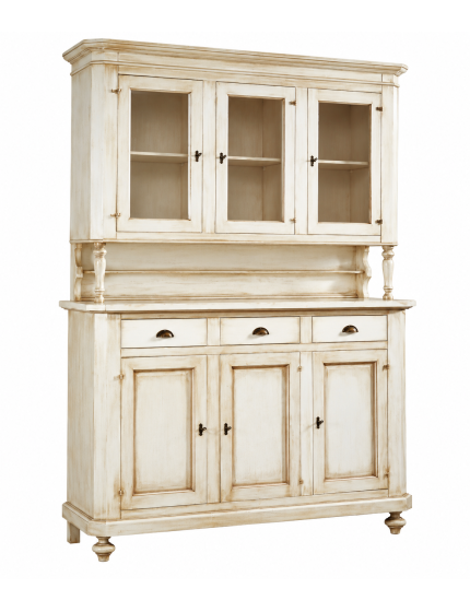 CRISTALLIERA 3 PORTE 3 CASSETTI SHABBY VINTAGE BIANCO PATINATO 160x50x221