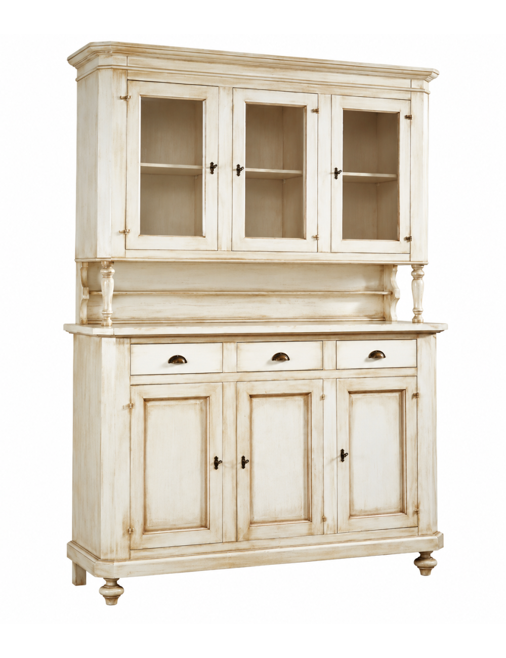 CRISTALLIERA 3 PORTE 3 CASSETTI SHABBY VINTAGE BIANCO PATINATO 160x50x221