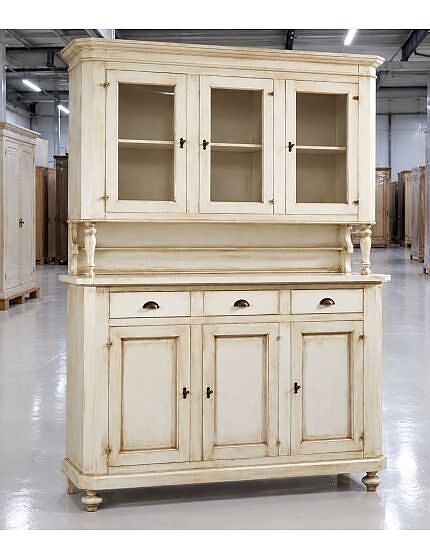 CRISTALLIERA 3 PORTE 3 CASSETTI SHABBY VINTAGE BIANCO PATINATO 160x50x221