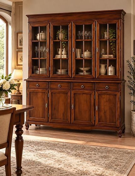 CRISTALLIERA 4 PORTE CLASSICA IN LEGNO VARI COLORI 205X42X213
