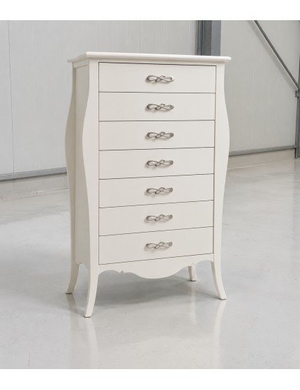 Cassettiera 7 cassetti in legno shabby bianco L.80 x P.47 H.138 (494)