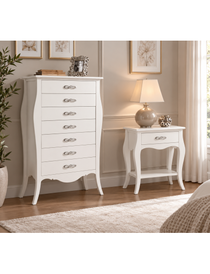 Comodino Classico in Legno Bianco a 1 Cassetto e Ripiano | 54x36x69 cm