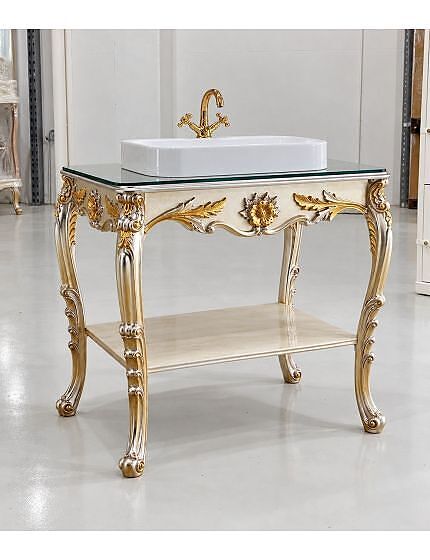Mobile Arredo Bagno Barocco Foglia Argento e Dettagli Oro 85 cm