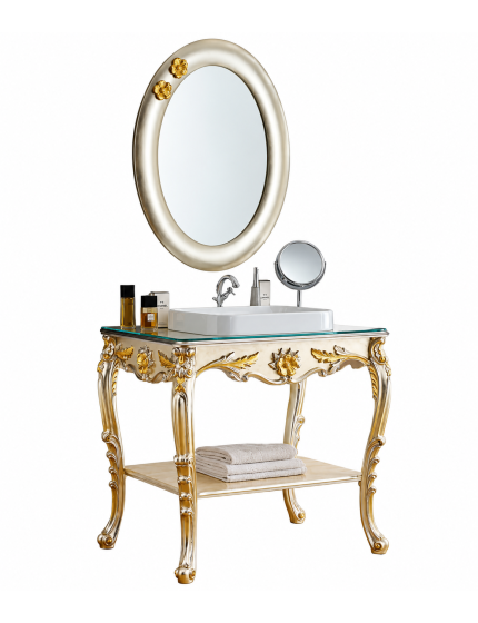 Mobile Arredo Bagno Barocco Foglia Argento e Dettagli Oro 85 cm