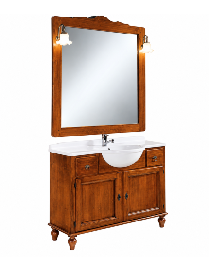 MOBILE BAGNO 108 CM IN LEGNO LAVABO 2 CASSETTI 2 PORTE E SPECCHIO