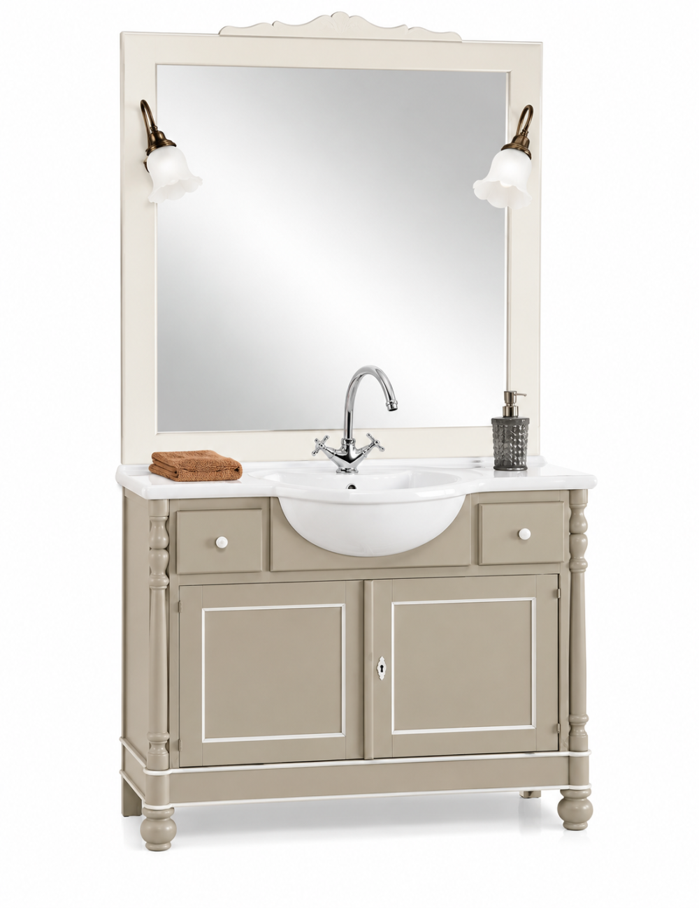 Mobile Bagno in Legno Tortora 108 cm con 2 Porte e 2 Cassetti