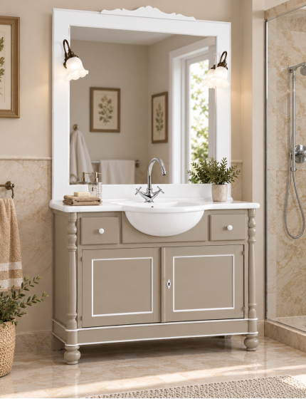 Mobile Bagno in Legno Tortora 108 cm con 2 Porte e 2 Cassetti