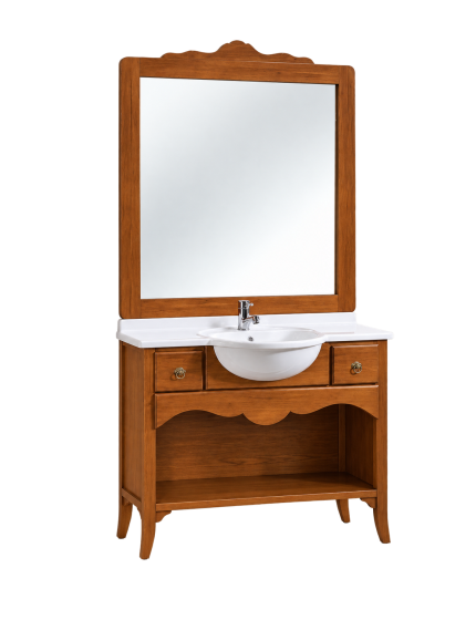 Mobile Bagno 108 cm in Legno con Lavabo, 2 Cassetti e Specchio | Vari Colori
