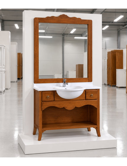Mobile Bagno 108 cm in Legno con Lavabo, 2 Cassetti e Specchio | Vari Colori