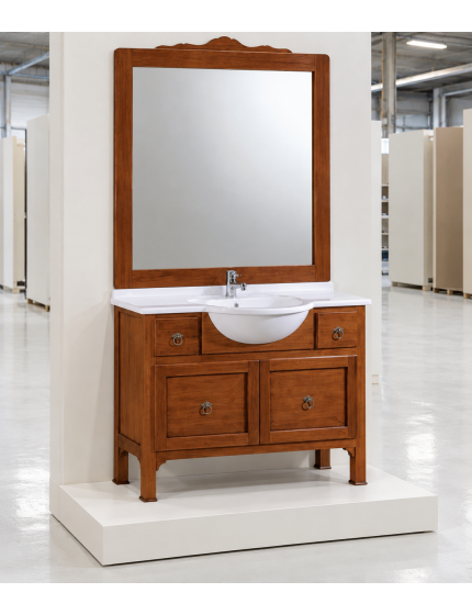 MOBILE BAGNO 108 CM IN LEGNO LAVABO 2 CASSETTI 1 CASSETTONE  E SPECCHIO