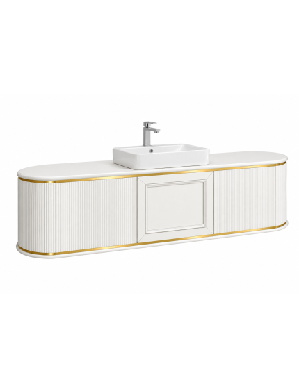 Mobile bagno sospeso contemporaneo 2 ante 1 cassetto cannettato legno bianco oro e cromo 157x50x43 (124)