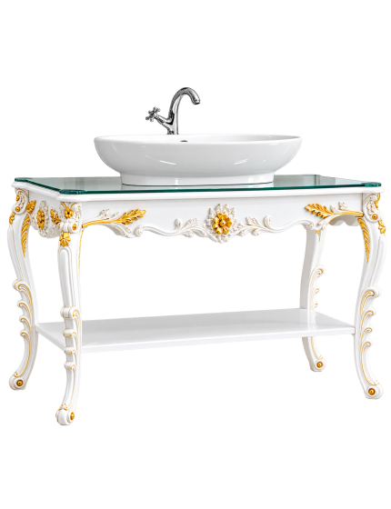 mobile bagno barocca laccata avorio con particolari foglia oro MISURA : L.128 x H. 93 x P.57
