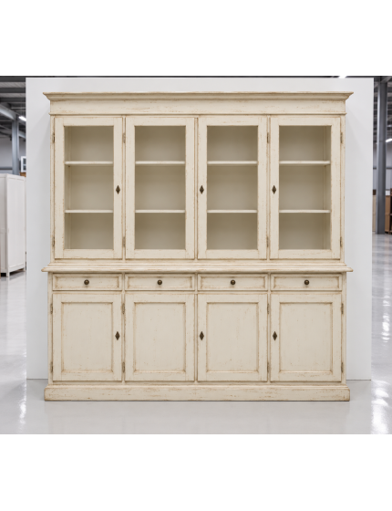 Cristalliera classica 4 porte legno shabby bianco anticato 205X42X205