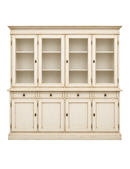 Cristalliera classica 4 porte legno shabby bianco anticato 205X42X205