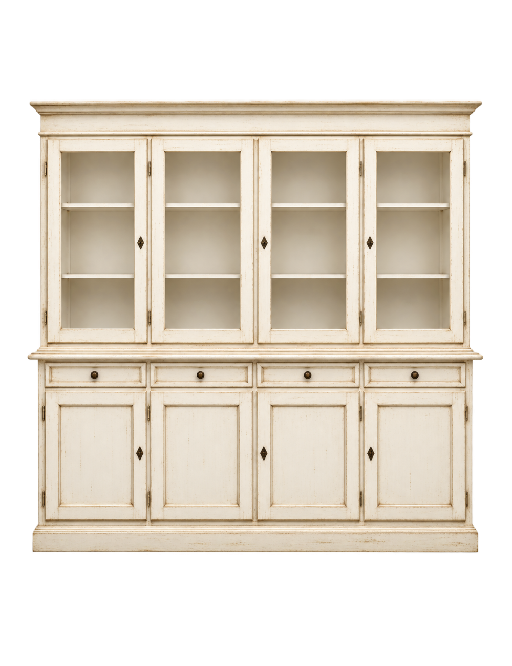 Cristalliera classica 4 porte legno shabby bianco anticato 205X42X205