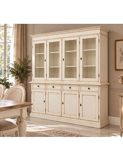 Cristalliera classica 4 porte legno shabby bianco anticato 205X42X205