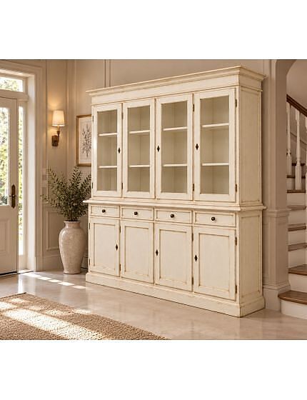 Cristalliera classica 4 porte legno shabby bianco anticato 205X42X205