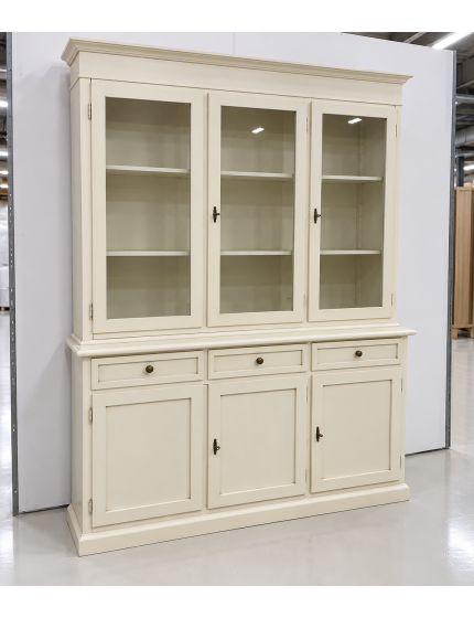 Cristalliera 3 porte legno shabby avorio 156x42x205