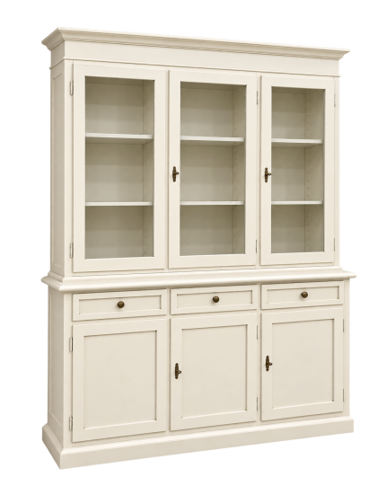 Cristalliera 3 porte legno shabby avorio 156x42x205