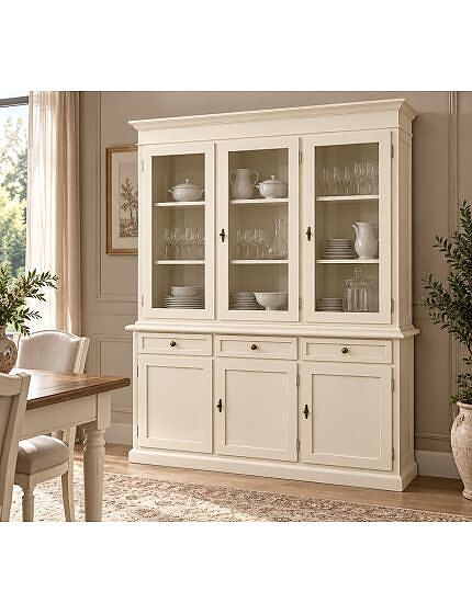 Cristalliera 3 porte legno shabby avorio 156x42x205