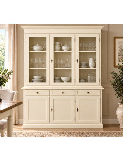 Cristalliera 3 porte legno shabby avorio 156x42x205