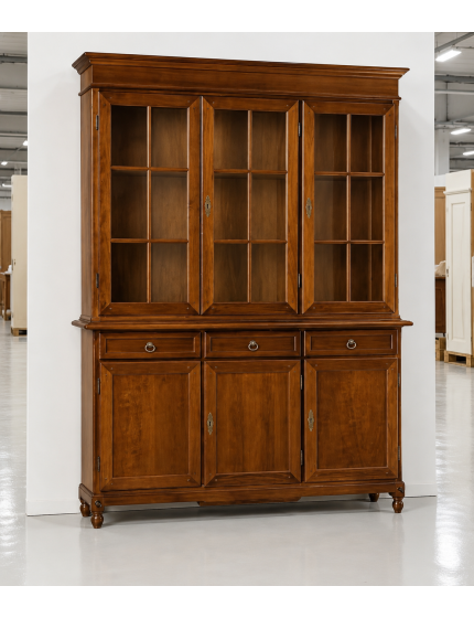 CRISTALLIERA CLASSICA 3 PORTE IN LEGNO TINTA NOCE 156X42X213