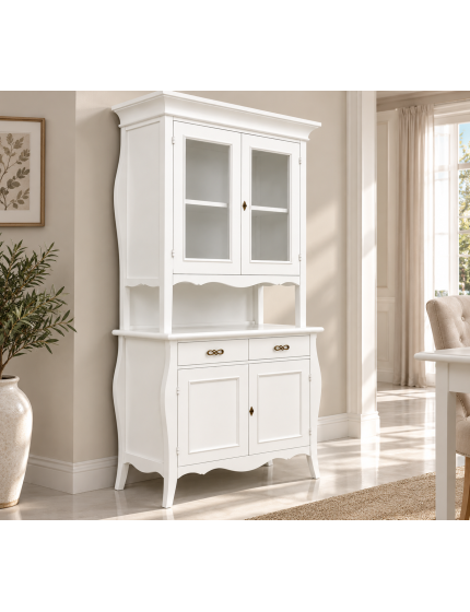 CRISTALLIERA 2 PORTE CLASSICA LEGNO BIANCO SHABBY 105x50x209