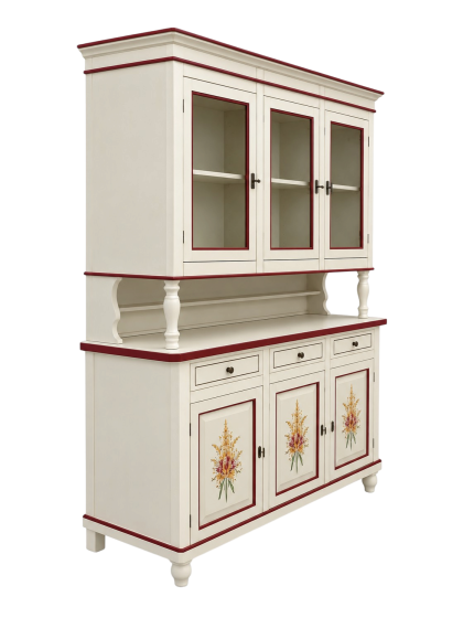CRISTALLIERA NAPOLETANA ARTE POVERA BIANCO INVECCHIATO CON DECORI  L.150 P.43 H.208