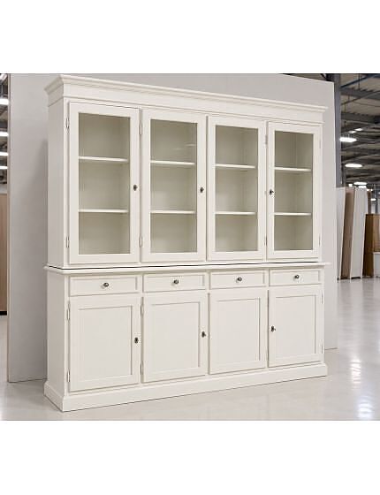 CRISTALLIERA CLASSICA IN LEGNO 4 PORTE BIANCO SPORCO 203x42x203