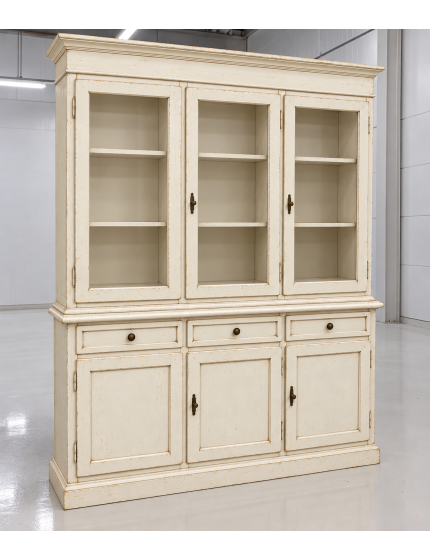 CRISTALLIERA LEGNO ARTE POVERA BIANCO ANTICATO 156X42X205