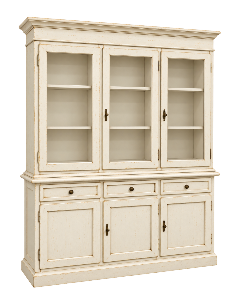 CRISTALLIERA LEGNO ARTE POVERA BIANCO ANTICATO 156X42X205