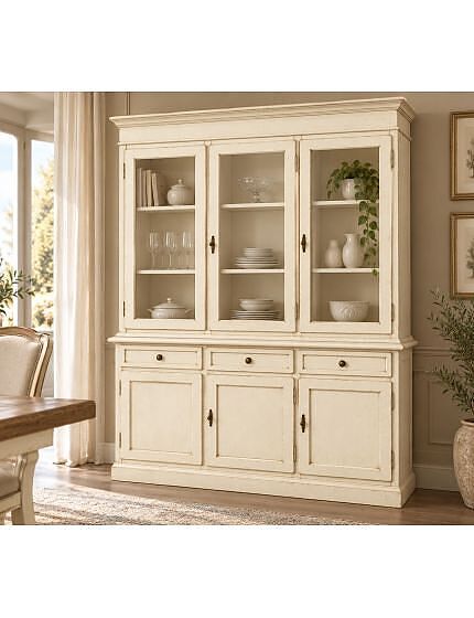 CRISTALLIERA LEGNO ARTE POVERA BIANCO ANTICATO 156X42X205