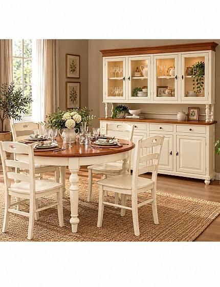 Tavolo Rotondo Allungabile Shabby Bicolore 100/100x80