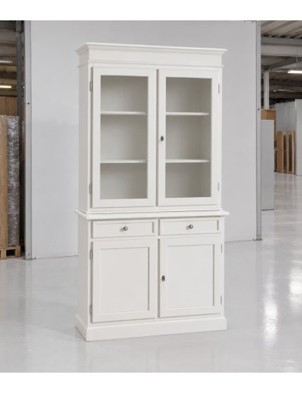 Cristalliera 2 porte in legno arte povera bianco sporco 106x42x203