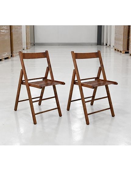 Set 2 sedie pieghevoli in legno tinta noce 43x43x79