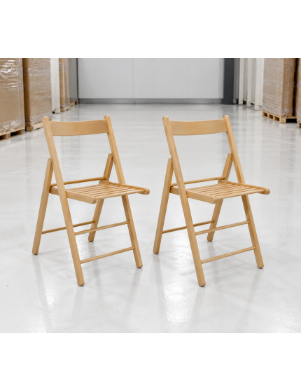 Set 2 sedie pieghevoli in legno tinta naturale 43x43x79