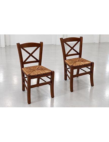 SET 2 SEDIE CROCE LEGNO/PAGLIA TINTA NOCE (761)