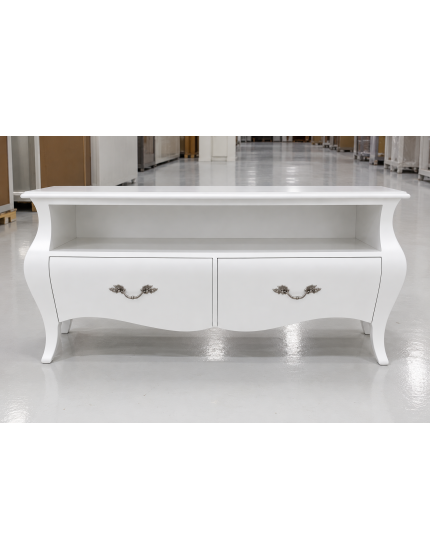 Mobile Porta Tv Bombato Legno Shabby Bianco 141x45x62